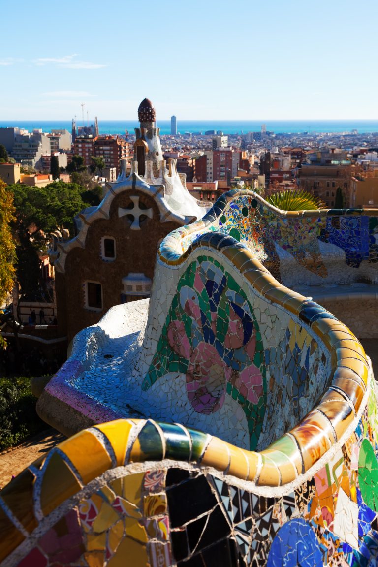 Fragment of Park Guell in winter. Barcelona